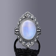 925 Sterling Silver Ring Vintage Oval Natural Lapis Rings for Women Finger Ring  - £15.73 GBP