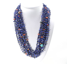 Navajo Black Pen Shell Heishi 32&quot; Necklace 10 Strands Lapis Coral Turquoise - £352.01 GBP