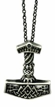 Thor Mjolnir Hammer With Ragnarok Dragons Pewter Pendant With Chain Neck... - $16.99