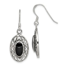 Sterling Silver Oval Onyx Shepherd Hook Antiqued Earrings Jewerly - £29.97 GBP