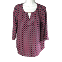 Dana Buchman Classy Shirt Blouse ~ Sz S ~ Pink, Black, White ~ 3/4 Sleeve - £10.84 GBP