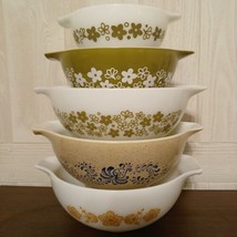 Set Of 5 Vtg Pyrex Spring Blossom/Homestead/Butterfly Gold Nesting Mixing Bowls - £148.08 GBP