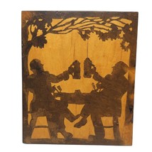 Vintage Inlaid Wood Men Drinking Beer Wood Wall Hanging Decor Bar Mancave - £23.48 GBP