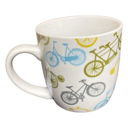 NOW DESIGNS Bicycles Design Ceramic White Coffee Mug 12oz - £14.12 GBP
