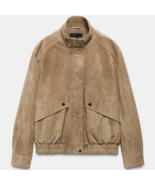 ZARA BNWT 2026. CAMEL 100% SUEDE LEATHER HIGH-NECK JACKET BOMBER. 3046/0... - $232.25