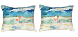 Pair of Betsy Drake Boy and Ball Large Pillows - £70.05 GBP