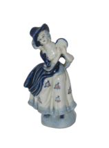 Vintage Porcelain Colonial Lady Figurine Blue Hat Occupied Japan 5&quot; - £7.64 GBP