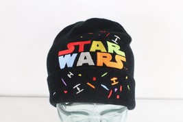 Vintage Star Wars Spell Out Rainbow Ribbed Knit Winter Beanie Hat Cap Black - £22.92 GBP