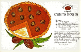 Postcard Recipe Card Southern Pecan Pie  5.5 x 3.5 Ins Unposted Vintage - £3.11 GBP