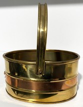 Vintage Solid Brass Copper Basket Planter Bucket w/ Handle Made In India - £14.07 GBP