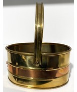Vintage Solid Brass Copper Basket Planter Bucket w/ Handle Made In India - £14.02 GBP