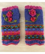 Lost Horizons Handknit 100% Wool Fingerless Gloves Nepal Lined Purple Pink - £20.12 GBP