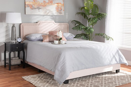 Auburn Glam Light Pink Velvet Fabric Upholstered Full Size Panel Bed - $3,400.11 MXN