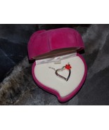 VINTAGE AVON FAUX RUBY 925 STERLING HEART NECKLACE JANUARY BIRTHSTONE PE... - $25.48