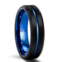 6/8/10mm Blue&amp;Black Mens Tungsten Carbide Ring Blue Line Design For Women Weddin - £18.56 GBP