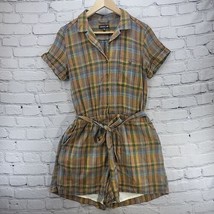 Toad &amp; Co Camp Cove Romper Womens Sz M Brown Plaid Button Front Organic ... - $49.49