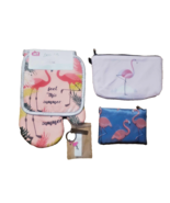 Flamingo Kitech 5 Bundle Set Makeup Bag Change Purse Oven Mits Keychan N... - £12.58 GBP