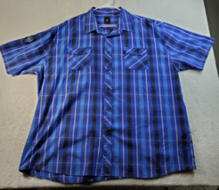 Kani Gold Shirt Men 4X Blue Plaid Short Sleeve Pockets Logo Collared But... - £18.99 GBP