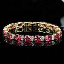 10CT Oval Geschnitten Rosa Rubin &amp; Diamant Kostüm Tennis Armband Mit 14K - £286.62 GBP