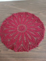 Hand Crochet Doily burgandy red round new - £26.16 GBP