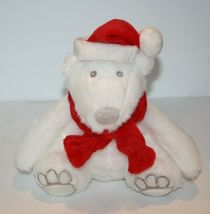 Bath &amp; Body Works Polar Bear 8" White Plush Red Christmas Santa Hat Cap ... - $10.40