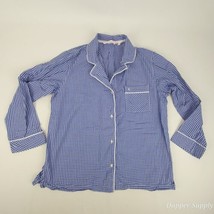 Victoria&#39;s Secret Sz M Mayfair Pajama Button Top Blue White Plaid Check PJ - £15.21 GBP