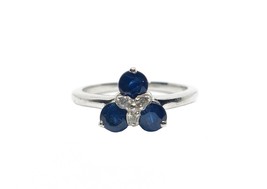 Zierliche Blau Saphir Ring Drei Stein Saphir Solitaire Ring 925 Silberring - £34.58 GBP