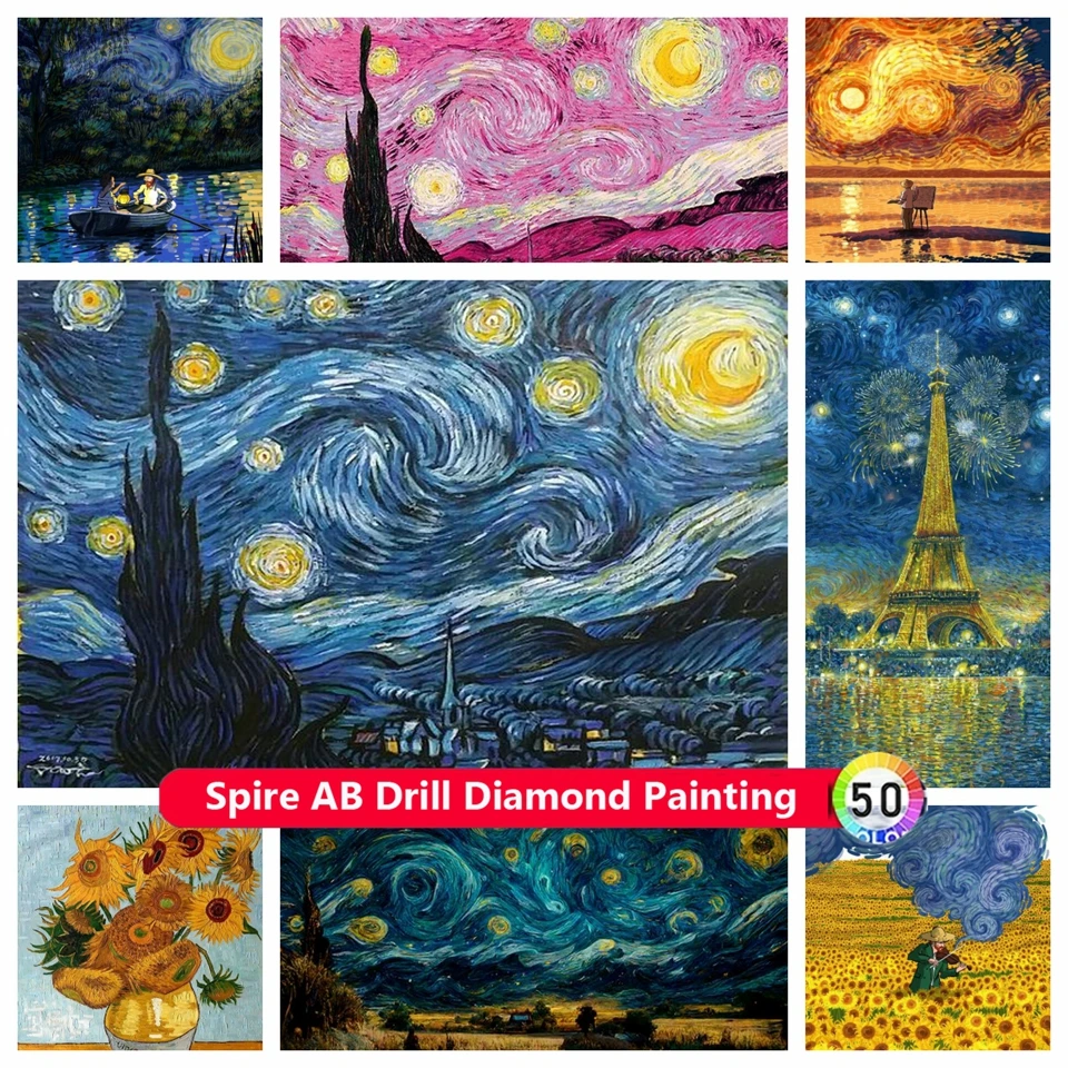Vincent Van Gogh 5D AB Drills Diamond Painting Starry Night Sunflower Colorful - £12.52 GBP+