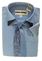Karl Knox Boys Dress Shirt Powder Blue Powder Blue &amp; Navy Tie Hanky Size 4T - £15.95 GBP