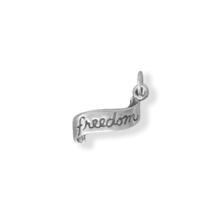 Sterling Silver &quot;FREEDOM&quot; Ribbon Charm for Charm Bracelet or Necklace - £14.94 GBP