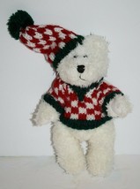 Hugfun White Curly Plush Teddy Bear 9&quot; Jointed Sweater Hat Soft Stuffed Costco - £9.87 GBP