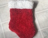 Chenille red Knitted Christmas Ornament White Cuff 6&quot; Tall - $11.35