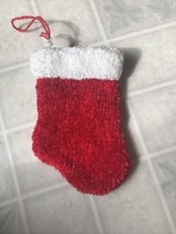 Chenille red Knitted Christmas Ornament White Cuff 6&quot; Tall - £8.92 GBP