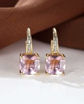 Pink crystal earrings - drop dangle hoop- Rose Quartz &amp; Cubic Zirconia Earrings - $15.68