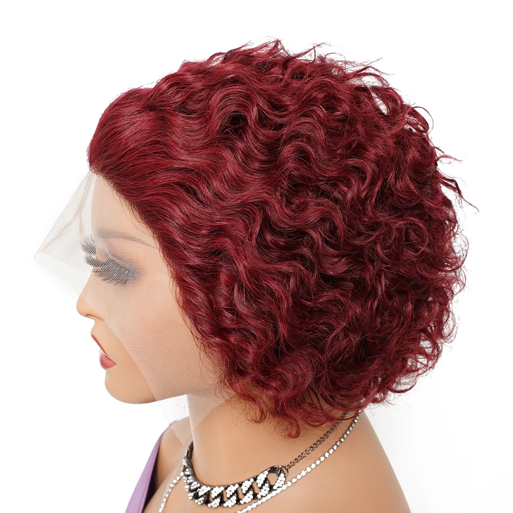 Short Curly Human Hair Wigs P427 1B/27 Burgundy Pixie Cut Wig 99J Cheap Human - £23.72 GBP+