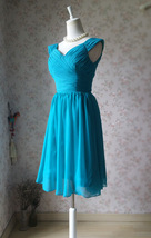 Teal-blue Midi Chiffon Dress Custom Plus Size Bridesmaid Chiffon Dress image 4