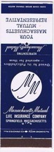 Matchbook Cover Massachusetts Mutual Life Insurance Springfield Massachusetts - $2.73