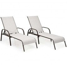 2 Pcs Patio Lounge Chair Chaise Fabric with Adjustable Reclining -Gray - £174.99 GBP