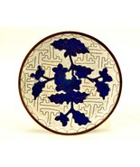 3.5&quot; Mini Plate, Enameled Copper Cloissone, White &amp; Blue, Leaf Pattern, ... - £30.57 GBP