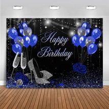 Blue And Birthday Backdrop For Women Silver High Heels And Blue Balloons... - £25.17 GBP