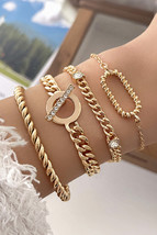Gold 4Pcs Rhinestone Decor Twist Adjustable Chain Bracelet Set - $19.25
