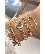 Gold 4Pcs Rhinestone Decor Twist Adjustable Chain Bracelet Set - $19.25