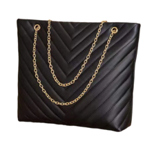 Black Chevron Chain Shoulder Tote Bag - New - £23.58 GBP