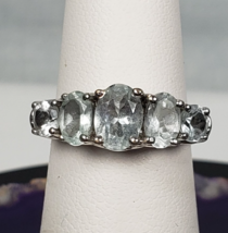 Vintage 5 Round Aquamarine Stones Signed STS 925 Ring Size 5 - €81,91 EUR