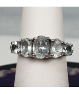 Vintage 5 Round Aquamarine Stones Signed STS 925 Ring Size 5 - $94.33