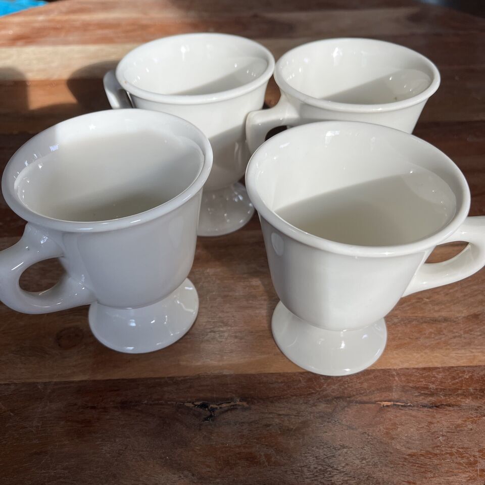 Vintage Ivory White Footed  Mug Unmarked Porcelain Restaurant Ware Set Of 4 - $23.03
