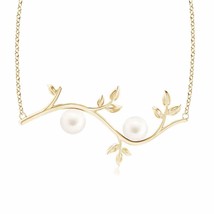 ANGARA Freshwater Pearl Olive Branch Pendant in 14K Solid Gold - £514.86 GBP