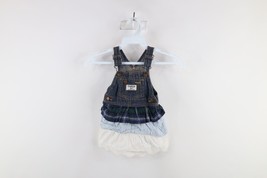 Vintage OshKosh B&#39;Gosh Baby Size 12 Months Denim Ruffled Overalls Bibs Dress - £27.57 GBP