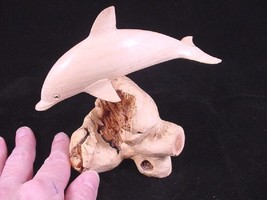 (q128-h) Dolphin Porpoise Dolphins Satinwood On Parasite Wood Carving Figurine - £16.24 GBP