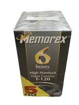 Vintage Memorex T-120 6 Hours High Standard Video Cassette 5 Pack SEALED... - £7.00 GBP